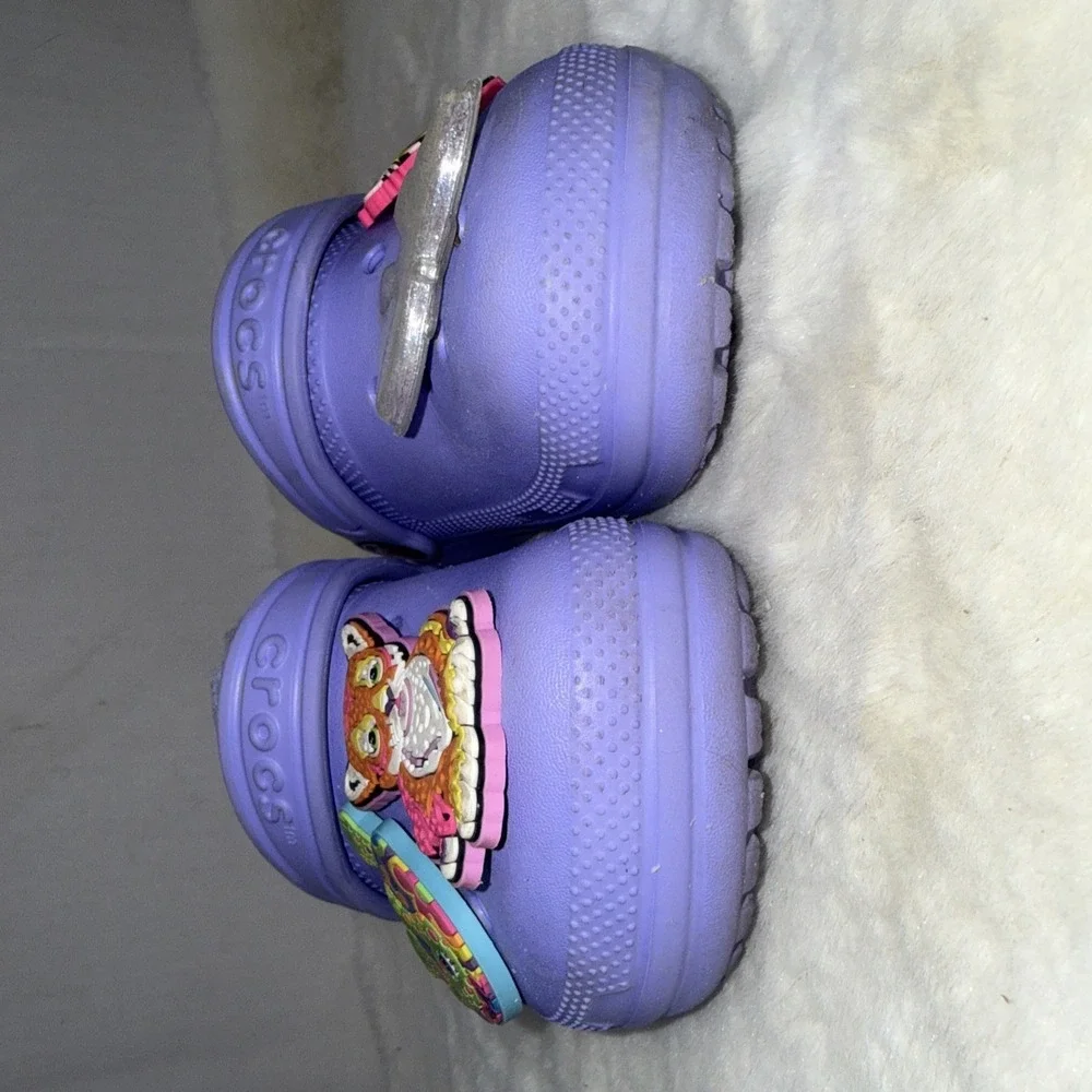 Crocs Classic Fleece Lined Purple Clog Lisa Frank Charms Toddler Child Size 9 C9